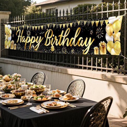 زخارف راية عيد ميلاد سعيدة للبنين والبنات - لافتة بريق كبيرة قابلة لإعادة الاستخدام من الذهب الأسود ، وديكور خلفي في الهواء الطلق مقاوم للماء 118x20 بوصة in Kuwait
