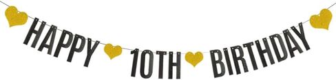 HAPPY 10TH BIRTHDAY Banner,Black Glitter Paper Banner for 10th Birthday Party Decorations Supplies,Pre-Strung, No Assembly Needed,Letters Black,Betteryanzi in Saudi Arabia