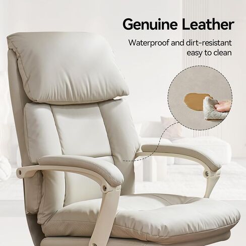 EMIAH Office Chair with Foot Rest, Ergonomic Executive Office Chair with Arms, Reclining High Back PU Leather Comfy Swivel Computer Desk Chairs with Wheels and Lumbar Support for Home Office, Beige in Saudi Arabia