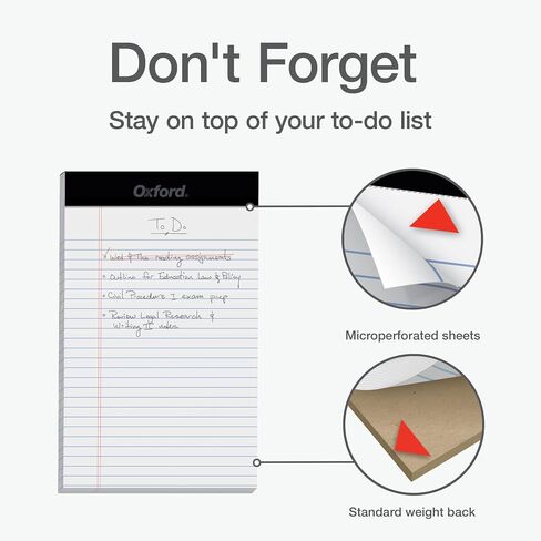 Oxford 5 x 8 Inch Legal Pads, 3 Pack, Narrow Ruled on Both Sides, White Lined Paper, 50 Perforated Sheets Per Writing Pad, Proudly Made in the USA (1017034) in Saudi Arabia