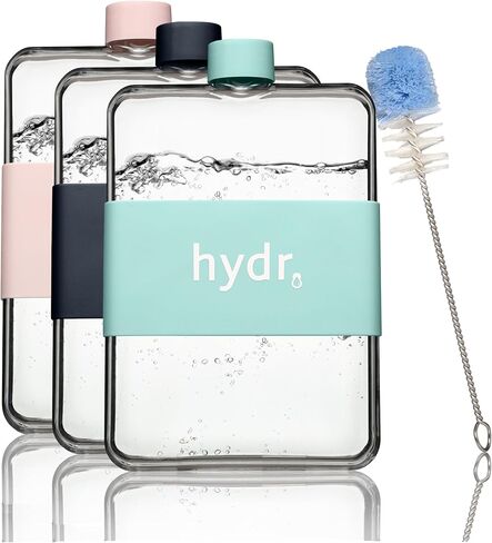 | زجاجة مياه مسطحة 15 أونصة للمحفظة وفرشاة تنظيف مرنة | زجاجة مياه مربعة خالية من مادة BPA | زجاجات مياه رفيعة مقاومة للتسرب/السقوط للسفر، زجاجة مياه صغيرة in Kuwait