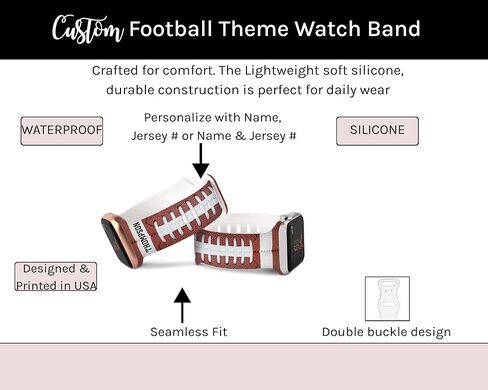 Personalized Football Sports Watch Band Compatible with Apple Watch 38mm/40mm/41mm/42mm/44mm/45mm/46mm/49mm Soft Silicone Strap Replacement for Series Ultra/10/9/8/7/6/5/4/3/2/1/SE in Saudi Arabia