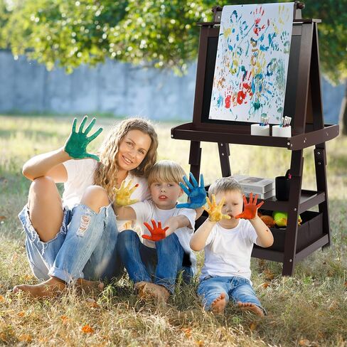Art Easel for Kids, 3 in 1 Adjustable Wooden Kids Drawing Easel, Double-Sided Whiteboard, Chalkboard & Paper Roll, 2-Tier Rack with 2 Storage Boxes, Standing Easel for for Painting & Drawing in Saudi Arabia