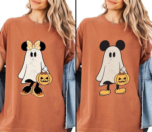 Retro M.ICKEY M.INNIE HALEWEEN TILES ، M.ICKEY GHOST SHIRT ، M.Iinnie Ghost Shirt ، Shirt spooky season ، قمصان هالوين ، راحة ، تي شيرت. in Saudi Arabia