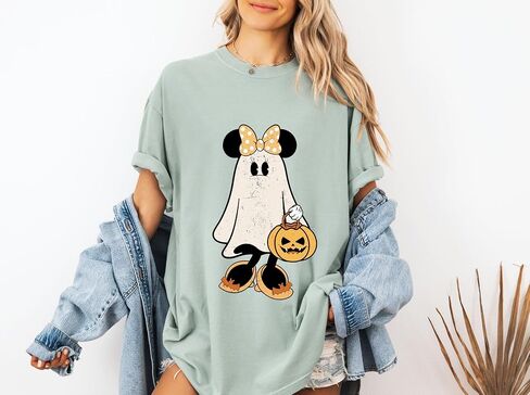 Retro M.ICKEY M.INNIE HALEWEEN TILES ، M.ICKEY GHOST SHIRT ، M.Iinnie Ghost Shirt ، Shirt spooky season ، قمصان هالوين ، راحة ، تي شيرت. in Saudi Arabia
