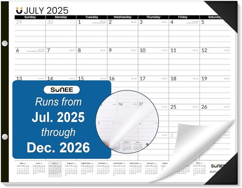 SUNEE 2025-2026 تقويم مكتب كبير 22x17 حتى ديسمبر 2026 ، لوحة تقويم كبيرة للمعلمين من المكتب 18 شهرًا لسطح المكتب ، الأسود in Kuwait