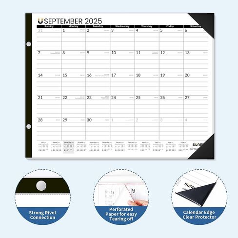SUNEE 2025-2026 تقويم مكتب كبير 22x17 حتى ديسمبر 2026 ، لوحة تقويم كبيرة للمعلمين من المكتب 18 شهرًا لسطح المكتب ، الأسود in Kuwait