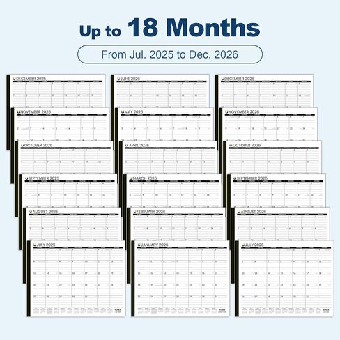 SUNEE 2025-2026 تقويم مكتب كبير 22x17 حتى ديسمبر 2026 ، لوحة تقويم كبيرة للمعلمين من المكتب 18 شهرًا لسطح المكتب ، الأسود in Kuwait