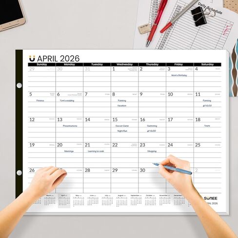 SUNEE 2025-2026 تقويم مكتب كبير 22x17 حتى ديسمبر 2026 ، لوحة تقويم كبيرة للمعلمين من المكتب 18 شهرًا لسطح المكتب ، الأسود in Kuwait