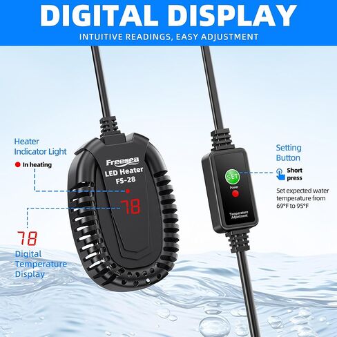 FREESEA Aquarium Fish Tank Heater: 50W Small Submersible Turtle Heater with Adjustable Temperature External Controller for Betta | Saltwater | Freshwater | 1-10 Gallon in Saudi Arabia