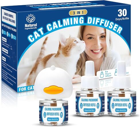 Pheromones التهدئة Cat Diffuser: 3-in-1 Kit Cat Reputing Pheromone Diffuser to to to to to to to to expliens (1 × 2 × 48 مل) للراحة يقلل من قلق الإجهاد ، والفوومون المريح منذ فترة طويلة ل Pet Cat (3in1) in Kuwait