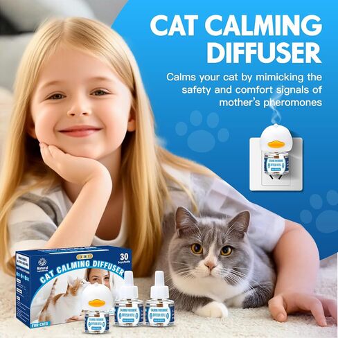 Pheromones التهدئة Cat Diffuser: 3-in-1 Kit Cat Reputing Pheromone Diffuser to to to to to to to to expliens (1 × 2 × 48 مل) للراحة يقلل من قلق الإجهاد ، والفوومون المريح منذ فترة طويلة ل Pet Cat (3in1) in Kuwait
