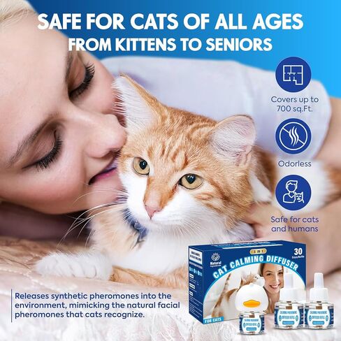 Pheromones التهدئة Cat Diffuser: 3-in-1 Kit Cat Reputing Pheromone Diffuser to to to to to to to to expliens (1 × 2 × 48 مل) للراحة يقلل من قلق الإجهاد ، والفوومون المريح منذ فترة طويلة ل Pet Cat (3in1) in Kuwait