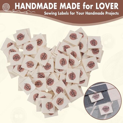 100 PCS ملصقات خياطة للعناصر المصنوعة يدويًا ، مصنوعة يدويًا مع علامات الحب ، علامات الكروشيه الشخصية خياطة على الملابس ، ملصقات نسيج مخصصة لحرف الكروشيه DIY (Beige) in Kuwait