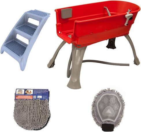 Booster Bath Elevated Pet Bathing Large Teal with Steps and Brown DGS Cleaning Crew Combo in Kuwait