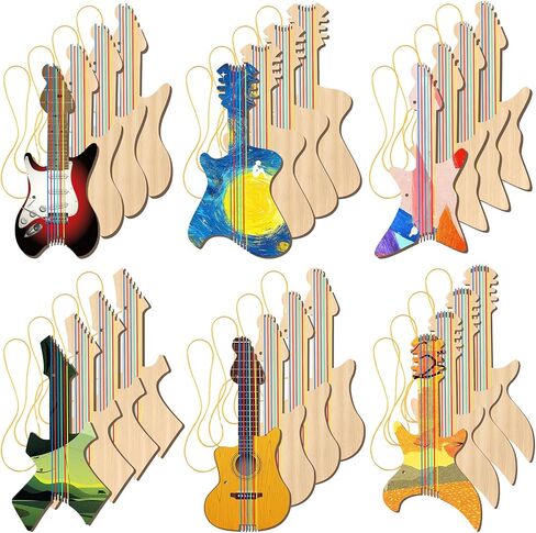 SYHOIDE 24 PCS DIY Wood Guitar Clutouts for Kids ، 12 × 6.5 بوصة من القيثارات الخشبية للبنات ، الآلة الموسيقية الخيزران للطلاء ، مناسبة للصفات الحرف ، عيد ميلاد ، حفلة موضوعية (شعبية) in Saudi Arabia