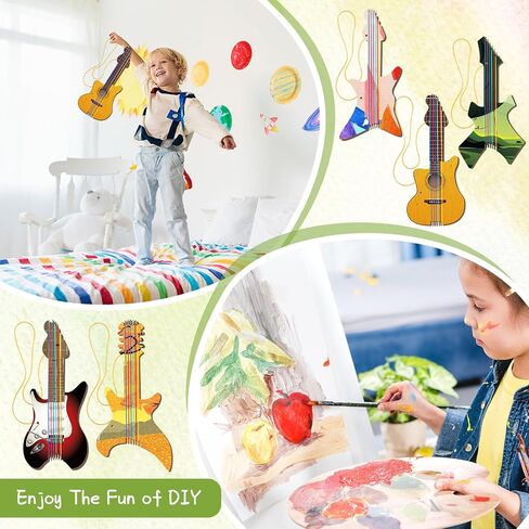 SYHOIDE 24 PCS DIY Wood Guitar Clutouts for Kids ، 12 × 6.5 بوصة من القيثارات الخشبية للبنات ، الآلة الموسيقية الخيزران للطلاء ، مناسبة للصفات الحرف ، عيد ميلاد ، حفلة موضوعية (شعبية) in Saudi Arabia