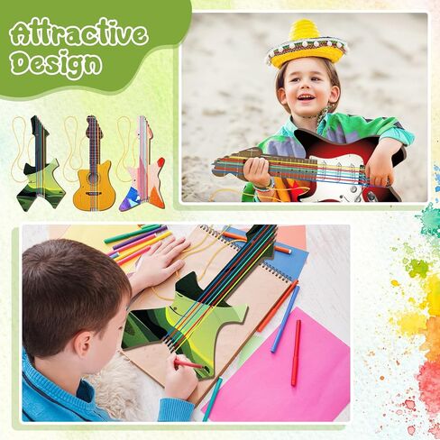 SYHOIDE 24 PCS DIY Wood Guitar Clutouts for Kids ، 12 × 6.5 بوصة من القيثارات الخشبية للبنات ، الآلة الموسيقية الخيزران للطلاء ، مناسبة للصفات الحرف ، عيد ميلاد ، حفلة موضوعية (شعبية) in Saudi Arabia