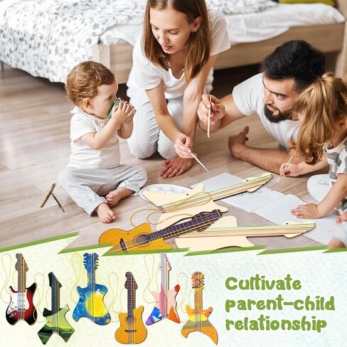 SYHOIDE 24 PCS DIY Wood Guitar Clutouts for Kids ، 12 × 6.5 بوصة من القيثارات الخشبية للبنات ، الآلة الموسيقية الخيزران للطلاء ، مناسبة للصفات الحرف ، عيد ميلاد ، حفلة موضوعية (شعبية) in Saudi Arabia