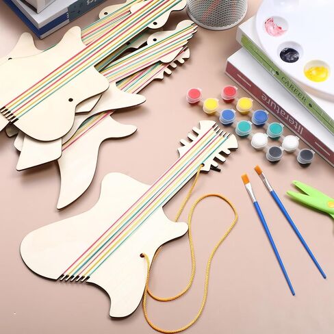 SYHOIDE 24 PCS DIY Wood Guitar Clutouts for Kids ، 12 × 6.5 بوصة من القيثارات الخشبية للبنات ، الآلة الموسيقية الخيزران للطلاء ، مناسبة للصفات الحرف ، عيد ميلاد ، حفلة موضوعية (شعبية) in Saudi Arabia