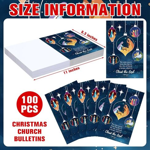 100 Pcs Christmas Church Bulletins Bulk 8.5" x 11" Paper Christmas Jesus Worship Bulletins Bible School Study Supplies, Jesus Christ Came into The World to Save Sinners in Saudi Arabia