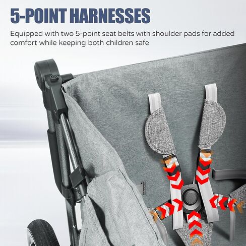 Foldable Wagons for Two Kids & Cargo, with 5-Point Harnesses,Adjustable Push/Pull Handle, Removable Sun Canopy, One-Step Locking Design, Suitable for Family Travel, Two Children Ride, Gift in Saudi Arabia