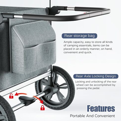 Foldable Wagons for Two Kids & Cargo, with 5-Point Harnesses,Adjustable Push/Pull Handle, Removable Sun Canopy, One-Step Locking Design, Suitable for Family Travel, Two Children Ride, Gift in Saudi Arabia