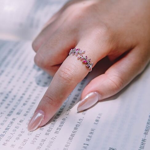 HNMZZPL Adjustable S925 Sterling Silver Ring for Women,Branch Leaves Band Stacking Finger Ring,Paved Cubic Zirconia Stone Stackable Open Ring in Kuwait