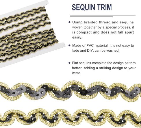 MECCANIXITY 15 Yards Sewing Sequin Trim 0.4 Inch Sequin Braid Beaded Lace Trim Strip Paillette Ribbon for Crafts, Embellishments, DIY Sewing Costume Gold Lake Blue in Saudi Arabia