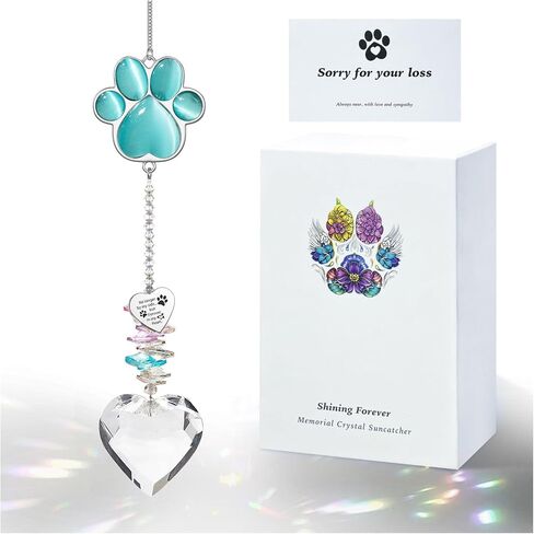 Pet Memorial Suncatcher - الهدايا التذكارية للكلاب ، والتعاطف مع فقدان الحيوانات الأليفة ، والكلاب المدروسة والقطط هدايا ذكرى ، و Cat's Eye Paw Crystal Suncatcher (Peacock Blue) in Kuwait