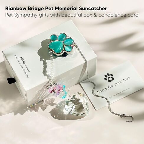 Pet Memorial Suncatcher - الهدايا التذكارية للكلاب ، والتعاطف مع فقدان الحيوانات الأليفة ، والكلاب المدروسة والقطط هدايا ذكرى ، و Cat's Eye Paw Crystal Suncatcher (Peacock Blue) in Kuwait
