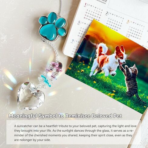 Pet Memorial Suncatcher - الهدايا التذكارية للكلاب ، والتعاطف مع فقدان الحيوانات الأليفة ، والكلاب المدروسة والقطط هدايا ذكرى ، و Cat's Eye Paw Crystal Suncatcher (Peacock Blue) in Kuwait