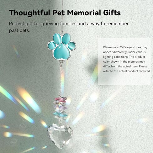 Pet Memorial Suncatcher - الهدايا التذكارية للكلاب ، والتعاطف مع فقدان الحيوانات الأليفة ، والكلاب المدروسة والقطط هدايا ذكرى ، و Cat's Eye Paw Crystal Suncatcher (Peacock Blue) in Kuwait