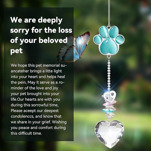 Pet Memorial Suncatcher - الهدايا التذكارية للكلاب ، والتعاطف مع فقدان الحيوانات الأليفة ، والكلاب المدروسة والقطط هدايا ذكرى ، و Cat's Eye Paw Crystal Suncatcher (Peacock Blue) in Kuwait