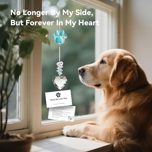 Pet Memorial Suncatcher - الهدايا التذكارية للكلاب ، والتعاطف مع فقدان الحيوانات الأليفة ، والكلاب المدروسة والقطط هدايا ذكرى ، و Cat's Eye Paw Crystal Suncatcher (Peacock Blue) in Kuwait