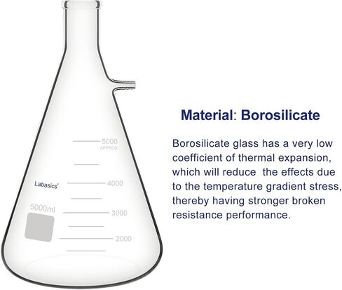 قارورة تصفية من زجاج البوروسيليكات ذات الجدار الثقيل من Labasics، برقبة مسمارية مع أنبوب (1000 مل) in Kuwait
