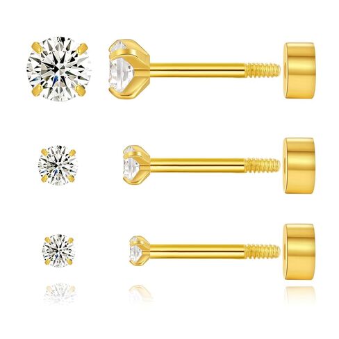 أقراط مسطحة الذهب ذات الذهب الذهب المسطح للنساء - 3 أزواج تشيك توليفلي؟ in Kuwait