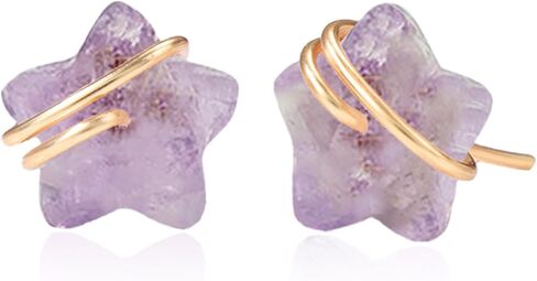 Raw Gemstone Star Stud Earrings for Women Handmade Star Chakra Healing Crystal Earrings Amethyst Raw Rose Quartz Gemstone Prong Stud Earrings Birthstone Jewelry Gift Ideas (Amethyst) in Saudi Arabia