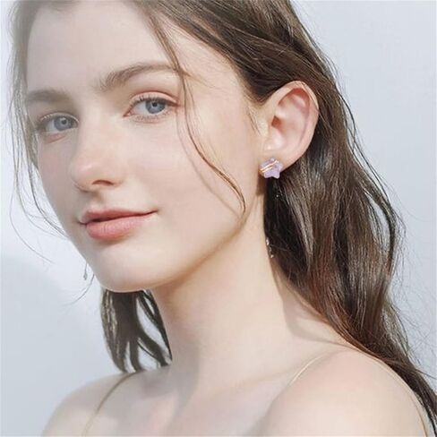 Raw Gemstone Star Stud Earrings for Women Handmade Star Chakra Healing Crystal Earrings Amethyst Raw Rose Quartz Gemstone Prong Stud Earrings Birthstone Jewelry Gift Ideas (Amethyst) in Saudi Arabia