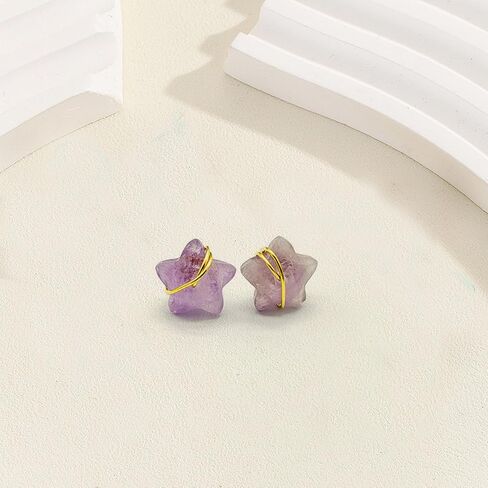 Raw Gemstone Star Stud Earrings for Women Handmade Star Chakra Healing Crystal Earrings Amethyst Raw Rose Quartz Gemstone Prong Stud Earrings Birthstone Jewelry Gift Ideas (Amethyst) in Saudi Arabia