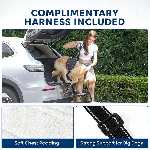 VERALUX Dog Stairs for Large Dogs to Get in Car – 5 Step Foldable Pet Ladder Holds 200lbs – Includes XL Lift Harness – Non-Slip, Joint-Friendly Steps for SUVs, Trucks, Vehicle Entry in Saudi Arabia