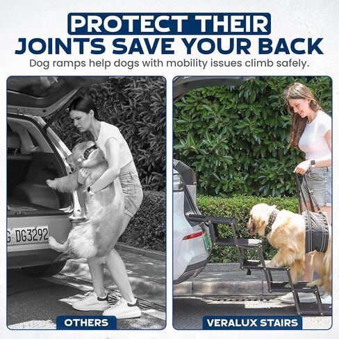 VERALUX Dog Stairs for Large Dogs to Get in Car – 5 Step Foldable Pet Ladder Holds 200lbs – Includes XL Lift Harness – Non-Slip, Joint-Friendly Steps for SUVs, Trucks, Vehicle Entry in Saudi Arabia