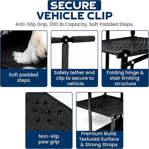 VERALUX Dog Stairs for Large Dogs to Get in Car – 5 Step Foldable Pet Ladder Holds 200lbs – Includes XL Lift Harness – Non-Slip, Joint-Friendly Steps for SUVs, Trucks, Vehicle Entry in Saudi Arabia