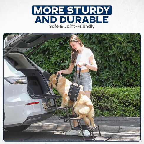 VERALUX Dog Stairs for Large Dogs to Get in Car – 5 Step Foldable Pet Ladder Holds 200lbs – Includes XL Lift Harness – Non-Slip, Joint-Friendly Steps for SUVs, Trucks, Vehicle Entry in Saudi Arabia
