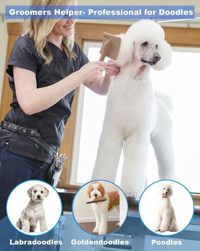 Dog Slicker Brush for Large Dogs, Professional Doodles Brush for Poodles, Goldendoodles and Labradoodles - Easy to Remove Tangles, Mats and Fluff - 3.8"x3.2" Head, 8" Wood Body in Saudi Arabia