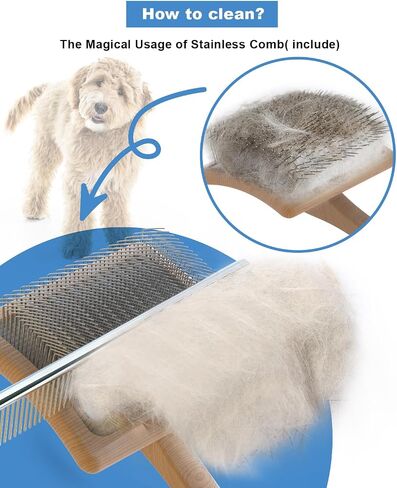 Dog Slicker Brush for Large Dogs, Professional Doodles Brush for Poodles, Goldendoodles and Labradoodles - Easy to Remove Tangles, Mats and Fluff - 3.8"x3.2" Head, 8" Wood Body in Saudi Arabia