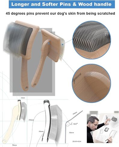 Dog Slicker Brush for Large Dogs, Professional Doodles Brush for Poodles, Goldendoodles and Labradoodles - Easy to Remove Tangles, Mats and Fluff - 3.8"x3.2" Head, 8" Wood Body in Saudi Arabia