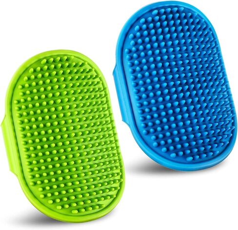 Dog Grooming Brush, Pet Shampoo Bath Brush Dog Grooming Shedding Brush Soothing Massage Rubber Comb with Adjustable Ring Handle for Long Short Haired Dogs and Cats 2pcs in Kuwait