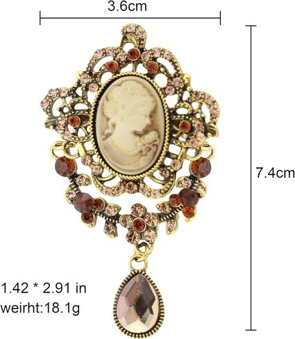 Vintage Inspired Crystal Rhinestone Victorian Lady Cameo Brooch Pin – Floral Ribbon Bow Pendant Jewelry for Women, Elegant Mother's Day Gift (style 3) in Saudi Arabia