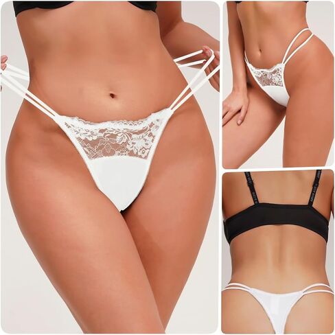 Lncozun Sexy Lace G-String Thongs for Women 4 Pack Panties Underwear Stretch T-back Tangas Low Rise Lingerie Bikini Briefs in Kuwait